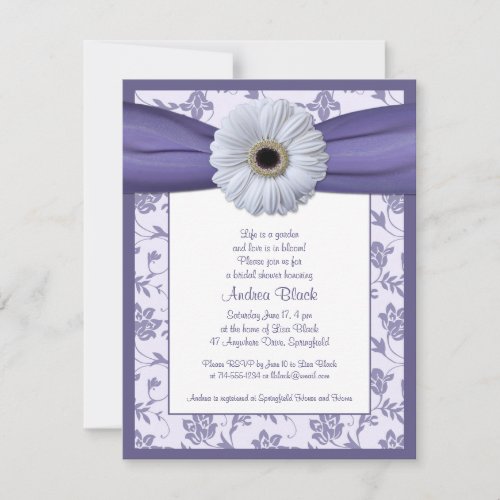 White Purple Daisy Bridal Shower Invitation