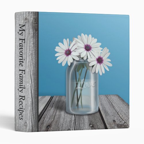 White  Purple Daisy Mason Jar Rustic Blue Binder