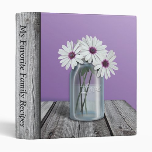 White  Purple Daisy Rustic Mason Jar Binder