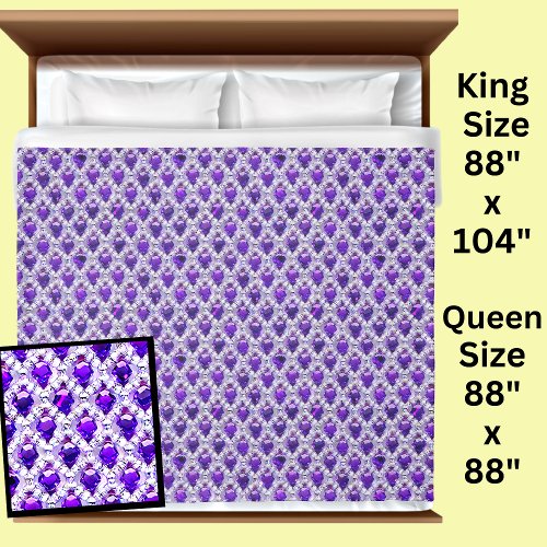 White  Purple Diamond Gemstones King Queen Size Duvet Cover