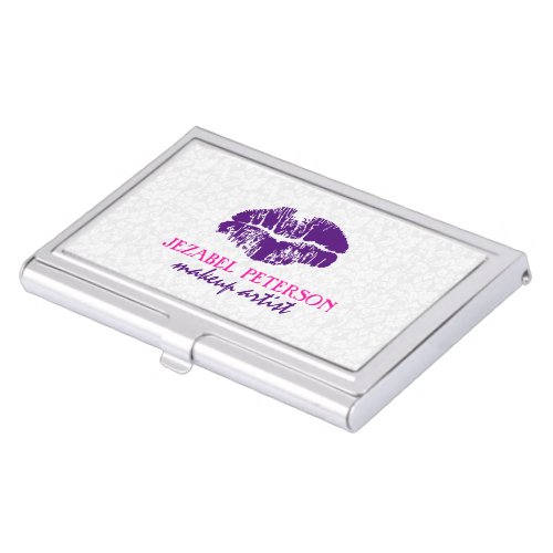 White  Purple Floral Damasks Makeup Artist Design Case For Business Cards
