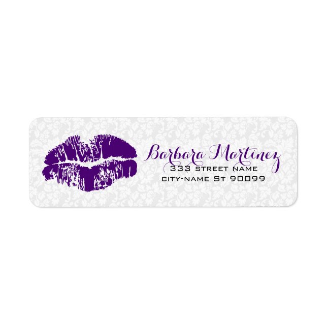 White & Purple Floral Damasks Makeup Artist Design Label (Front)