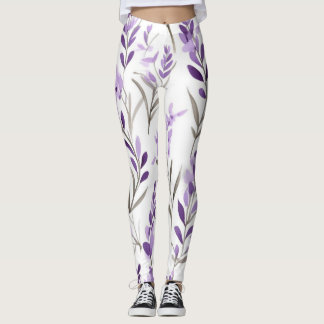 White purple Floral Pattern Leggings