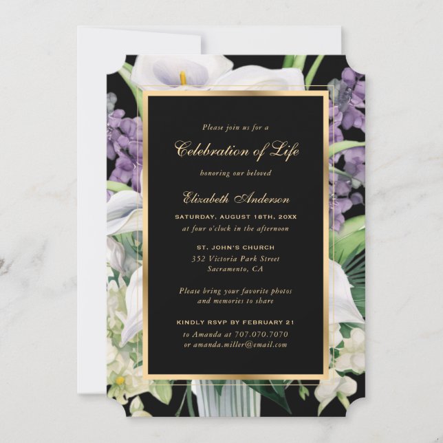 White Purple Floral Photo Celebration of Life Invitation (Front)