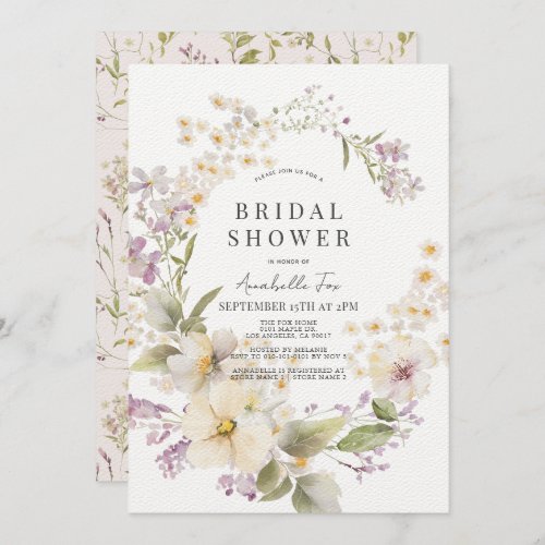 White  Purple Floral Watercolor Bridal Shower Invitation