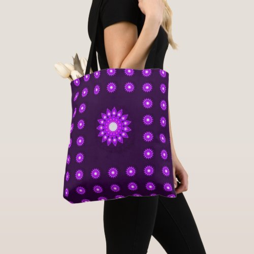 WHITE PURPLE FLOWER MANDALA TOTE BAG