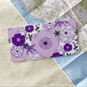 White Purple Flowers Gardener Spring Season Garden License Plate