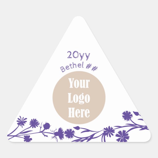 White, Purple Flowers Job's Daughters Party Favor Triangle Sticker (Front)