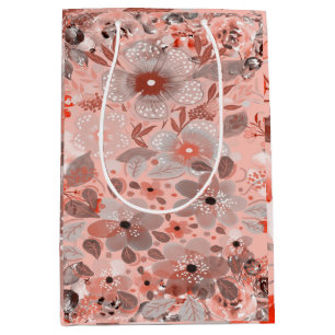 White & Purple flowers On A pink Pattern Medium Gift Bag