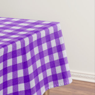 White & Purple Gingham Pattern   Cotton Checkered Tablecloth