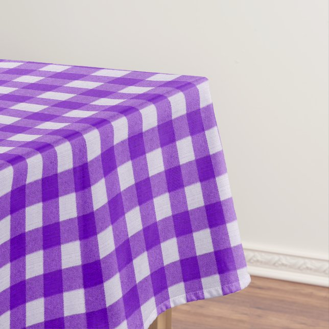 White & Purple Gingham Pattern | Cotton Checkered Tablecloth (In Situ)