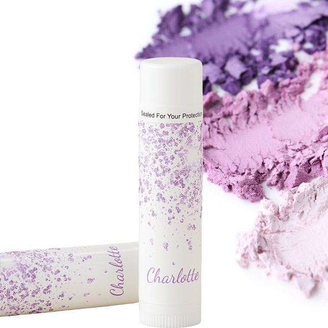White purple glitter custom monogram name lip balm (Creator Uploaded)
