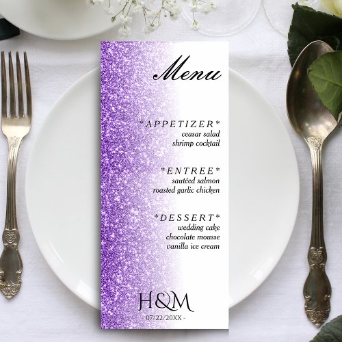 White  Purple Glitter Dinner Wedding Reception Menu