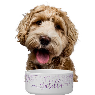 White purple glitter name script bowl