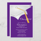White Purple Grad Cap Graduation Party Invitation (Front/Back)