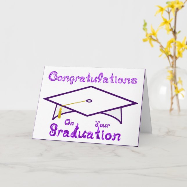 White & Purple Graduation Cap Printable Party Hat  Card (Yellow Flower)