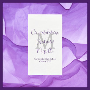 White Purple Graduation Party Name Monogram Paper Guest Towels