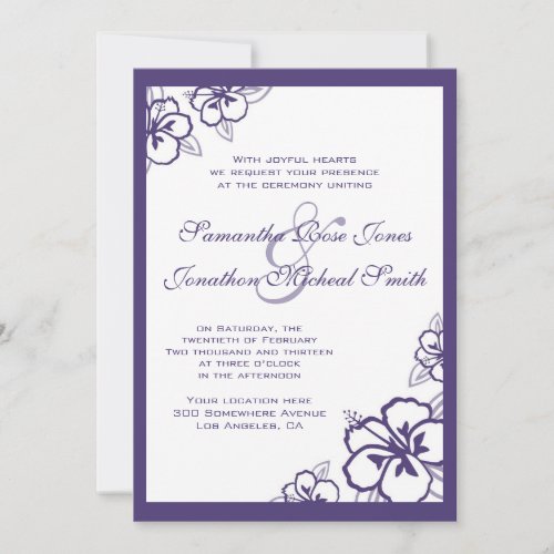 White &amp; Purple Hibiscus Flowers Custom Wedding Custom Announcements