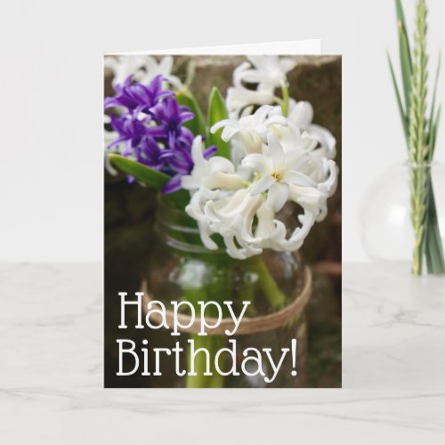 White  Purple Hyacinth Birthday Blessings Card