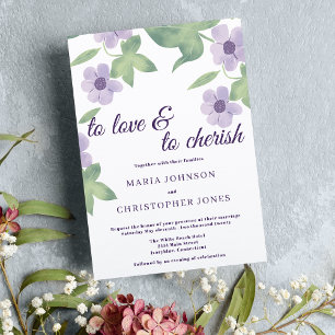 White purple lavender mint lilac floral wedding invitation
