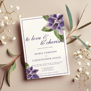 White purple lavender mint orchid floral wedding invitation