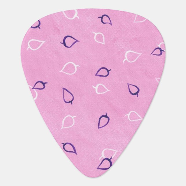 White Purple Leaves Outlines Pink Guitar Picks (Front)