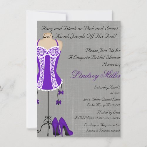 White  Purple Lingerie Bridal Shower Invite