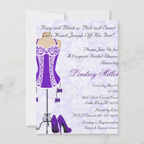 White  Purple Lingerie Bridal Shower Invite