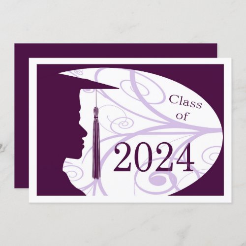 WhitePurple Man Silhouette 2024 Graduation Party Invitation