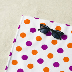 White Purple Orange Polka Dots Pattern Beach Towel