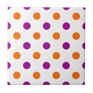 White Purple Orange Polka Dots Pattern Ceramic Tile
