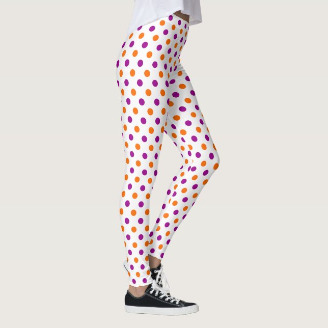 White Purple Orange Polka Dots Pattern Leggings (Right)