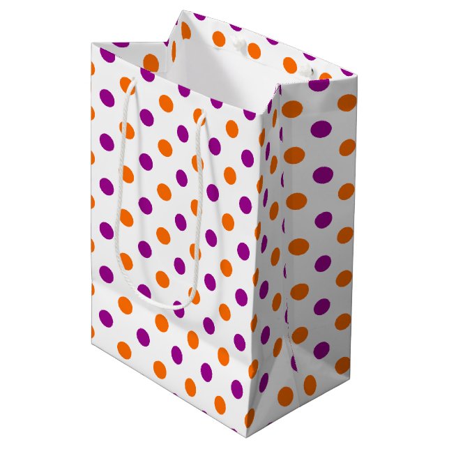 White Purple Orange Polka Dots Pattern Medium Gift Bag (Front Angled)