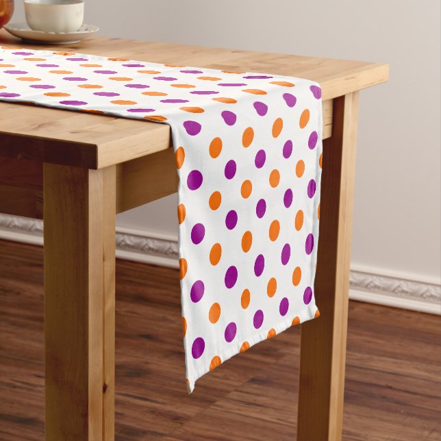 White Purple Orange Polka Dots Pattern Short Table Runner (In Situ)