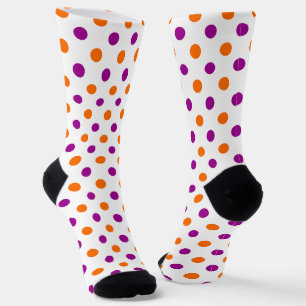 White Purple Orange Polka Dots Pattern Socks