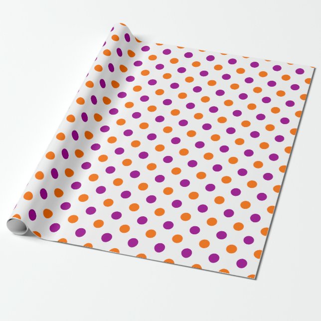 White Purple Orange Polka Dots Pattern Wrapping Paper (Unrolled)