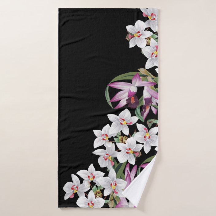 White Purple Orchid Flowers Bath Towel Set