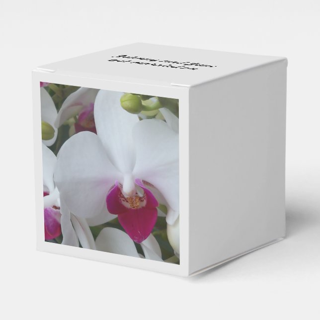 White & Purple Orchids on Personalized Favor boxes (Front Side)