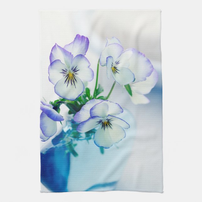 White Purple Pansies Flowers Blue Vase Floral Towel (Vertical)
