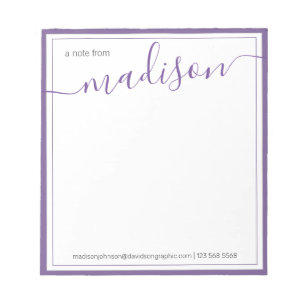 White Purple Personalized Name From The Desk Of Notepad