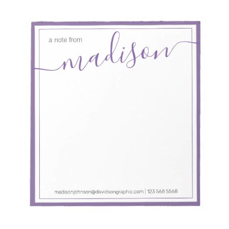 White Purple Personalized Name From The Desk Of Notepad
