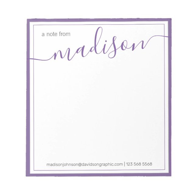 White Purple Personalized Name From The Desk Of Notepad (Front)