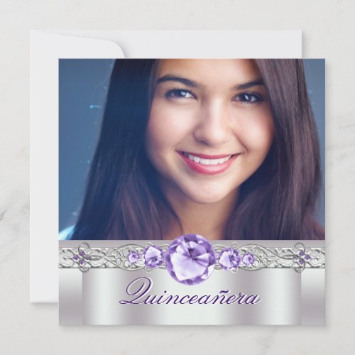White Purple Photo Quinceanera Invitaitons Personalized Invitation