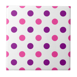 White Purple Pink Polka Dots Pattern  Ceramic Tile