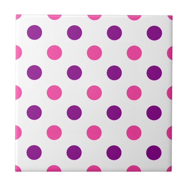 White Purple Pink Polka Dots Pattern  Ceramic Tile (Front)