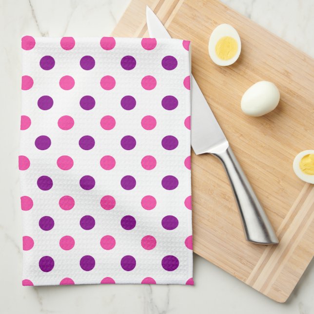 White Purple Pink Polka Dots Pattern  Kitchen Towel (Quarter Fold)