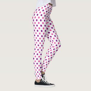 White Purple Pink Polka Dots Pattern Leggings