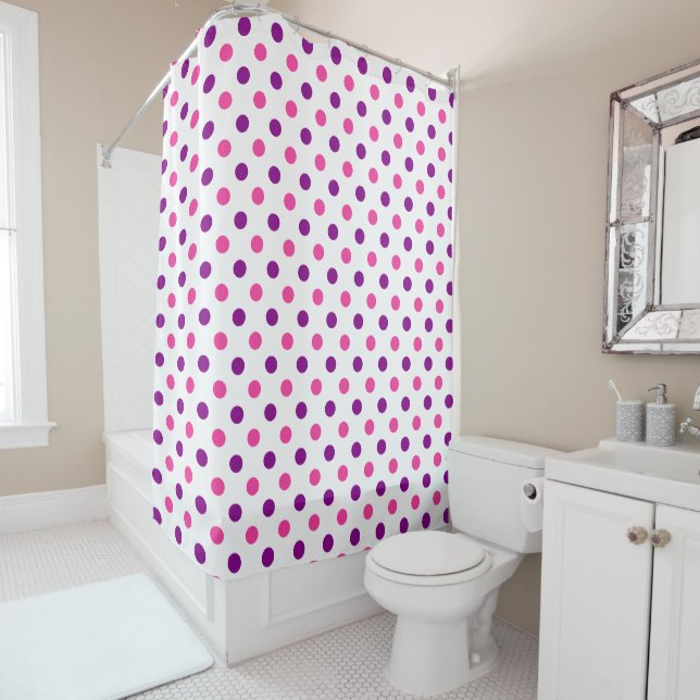White Purple Pink Polka Dots Pattern  Shower Curtain (In Situ)