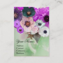 WHITE PURPLE ROSES AND ANEMONE FLOWERS MONOGRAM BUSINESS CARD