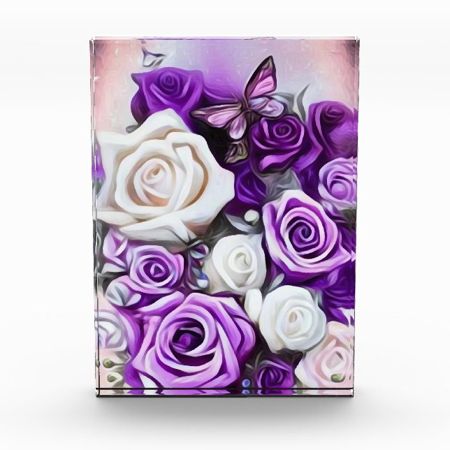 White & Purple Roses Photo Block (Front)